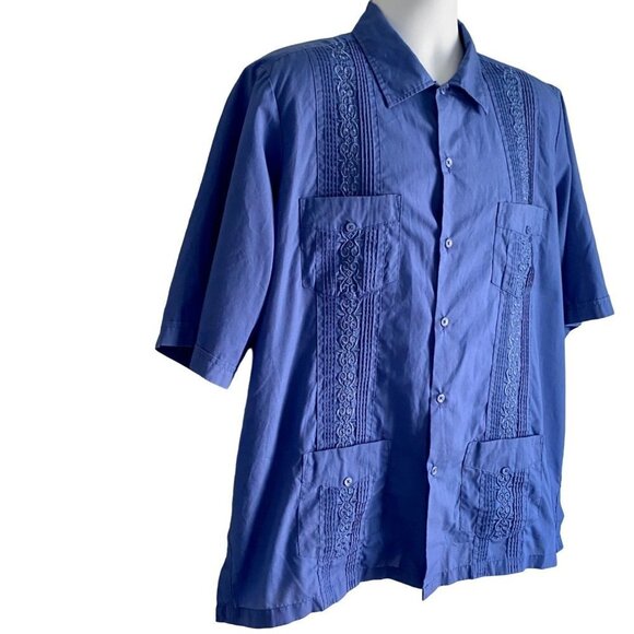 Tropicool Blue Short Sleeve Shirt 4 Pockets Embroidered Mens Large - Picture 5 of 11